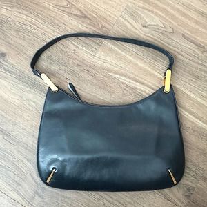 90s trendy Vintage Talon leather baguette with gold details - midnight blue